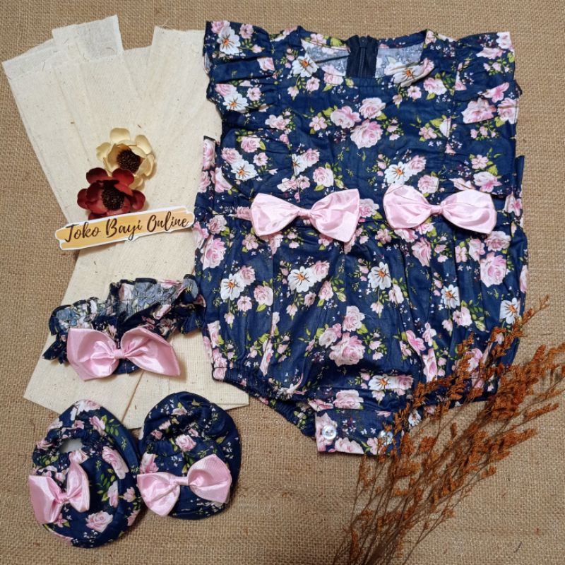 Baju jumper 0 6 bulan bando lucu bestseller anak bayi cewek perempuan murah-Bella navy