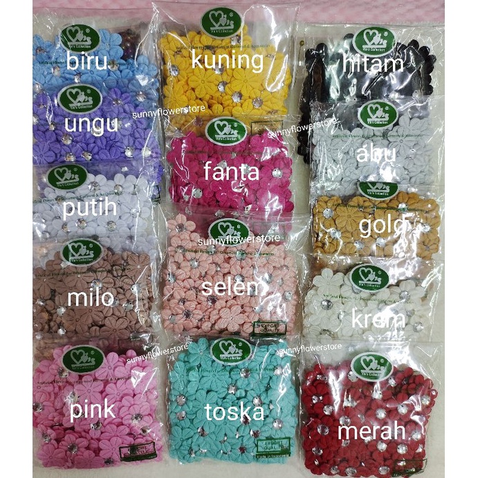 Aplikasi bunga melati diamond lebar 2 cm isi 72 pcs