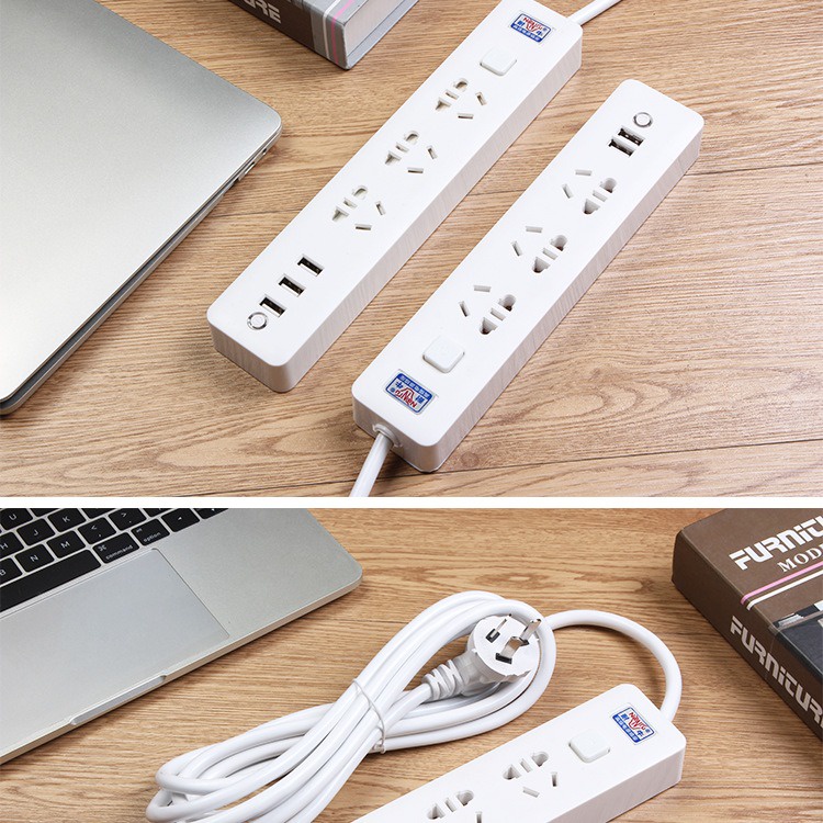 Stop Kontak Putih Kabel Colokan Powerstrip Dengan Charger usb 3 USB Port + 3 Electric Plug dengan LED Indikator - White