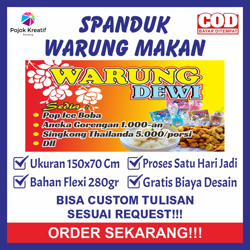 Spanduk Sepanduk Banner Bener Baner Backdrop Warung Warteg Makanan Pop Ice Boba Gorengan Singkong Uk