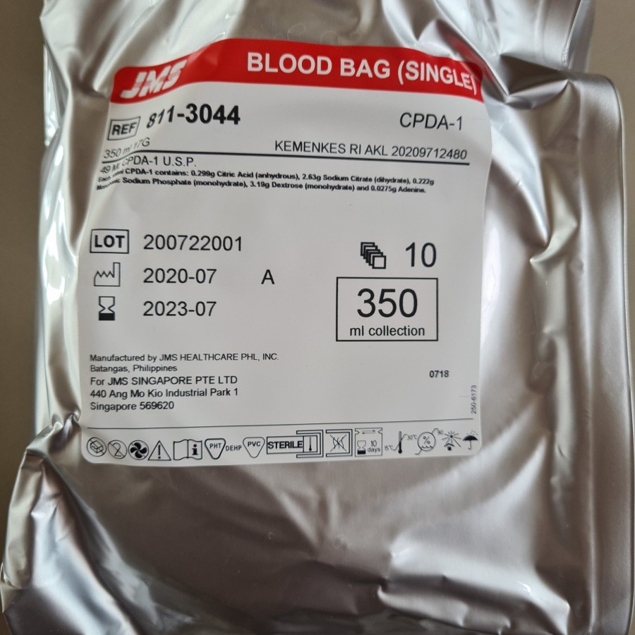 Blood Bag Single 350 Ml / Kantong Darah JMS 350ml / Blood Bag 350cc