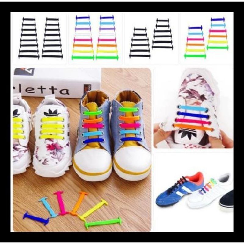 Tali Sepatu Silikon Elastis Shoe Laces Karet Shoelace Silicone 1 Set Untuk Sepasang Sepatu