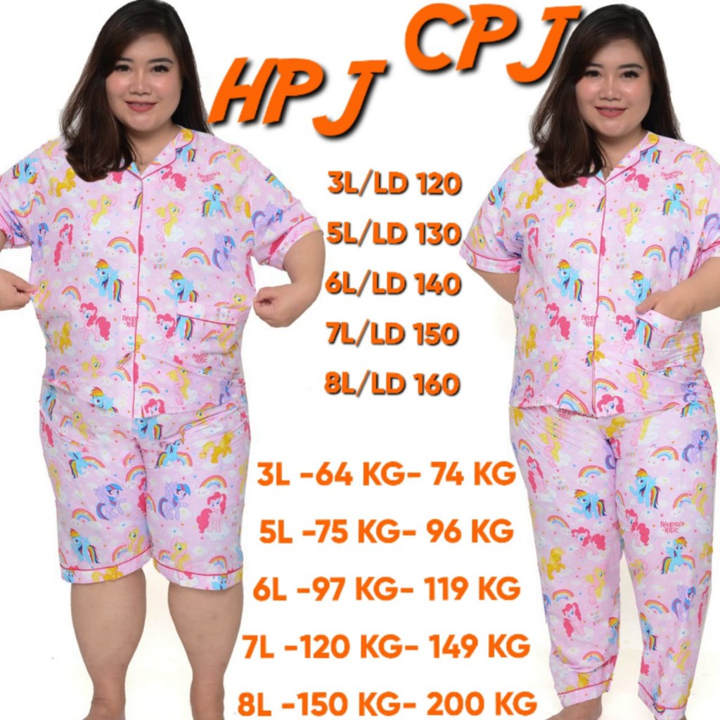 Piyama jumbo celana pendek/hotpant big size LD 130 / set baju tidur lengan pendek karakter cewek-HPJ/5L PONI PELANGI
