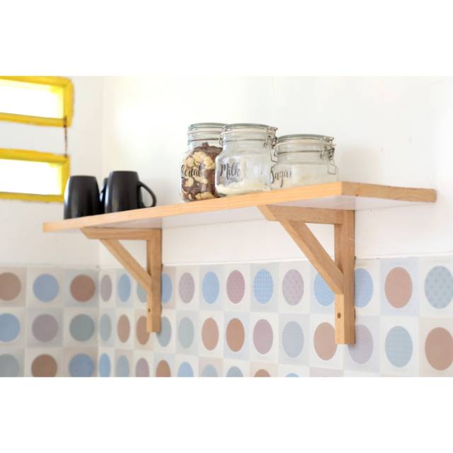 Ambalan kayu solid panjang plus dudukan siku 2 pcs