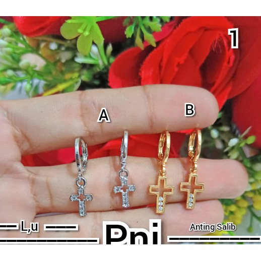 Anting Dewasa Permata Salib gold silver (COD)