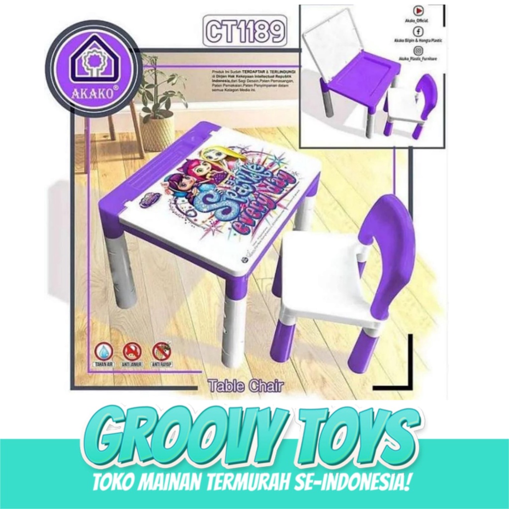 MEJA BELAJAR + KURSI ANAK SET AKAKO PLASTIK/MEJA BELAJAR PLASTIK AKAKO