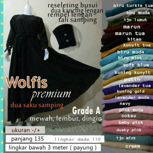 Gamis Wolfis Terbaru / Gamis Bahan Grade A / Gamis Wanita Berkualitas / Grosir Murah