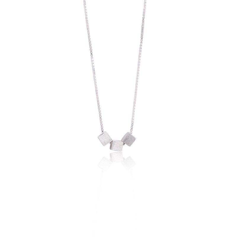 [Ready Stock]Fashion Silver Plated Cube Square Necklace Simple Pendant