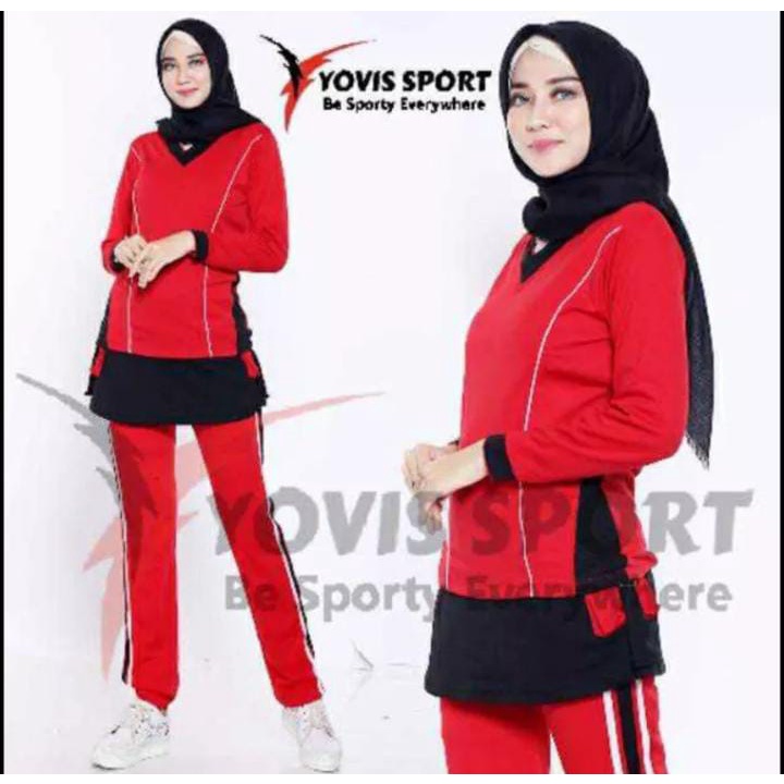 Baju Senam Setelan Orahraga Wanita Muslimah Be Yovis Sport Tunik Katun Strech Setelan Olahraga Nyama