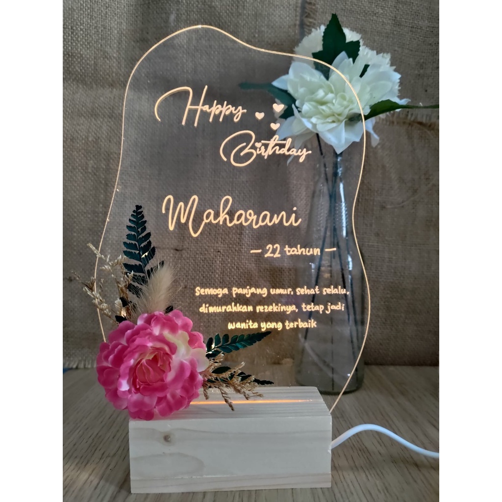 AKRILIK CUSTOM MODEL KUBAH/ABSTRAK + LED + BUNGA KERING