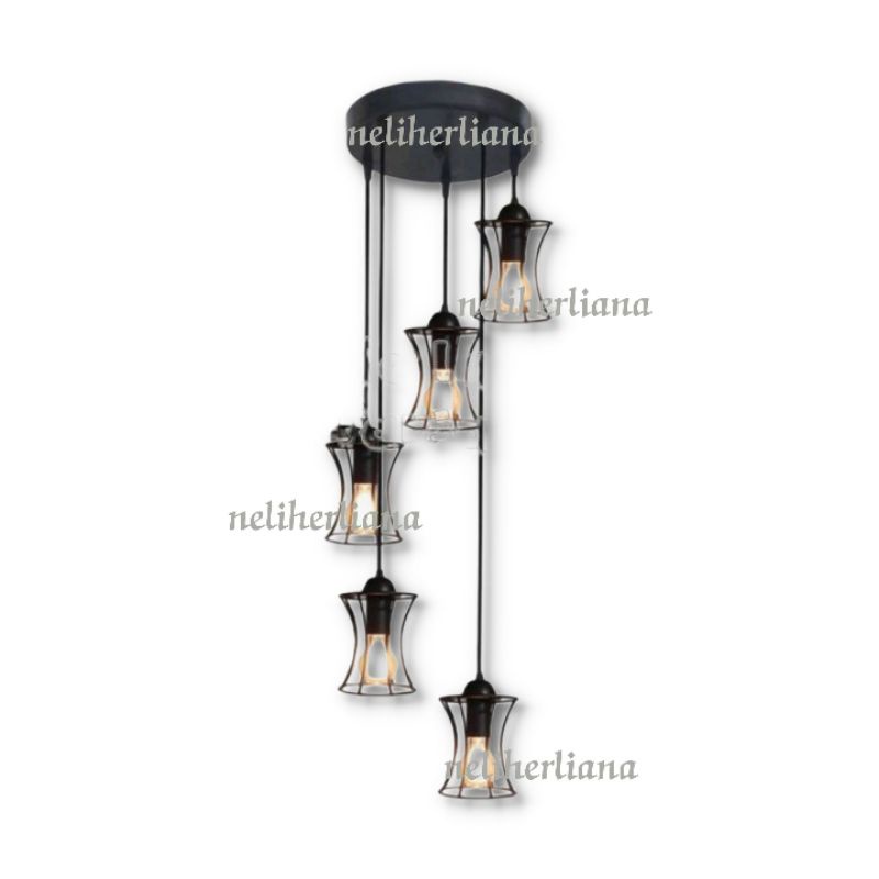 Lampu gantung void tangga 5 in1 minimalis+bohlam 5 pcs