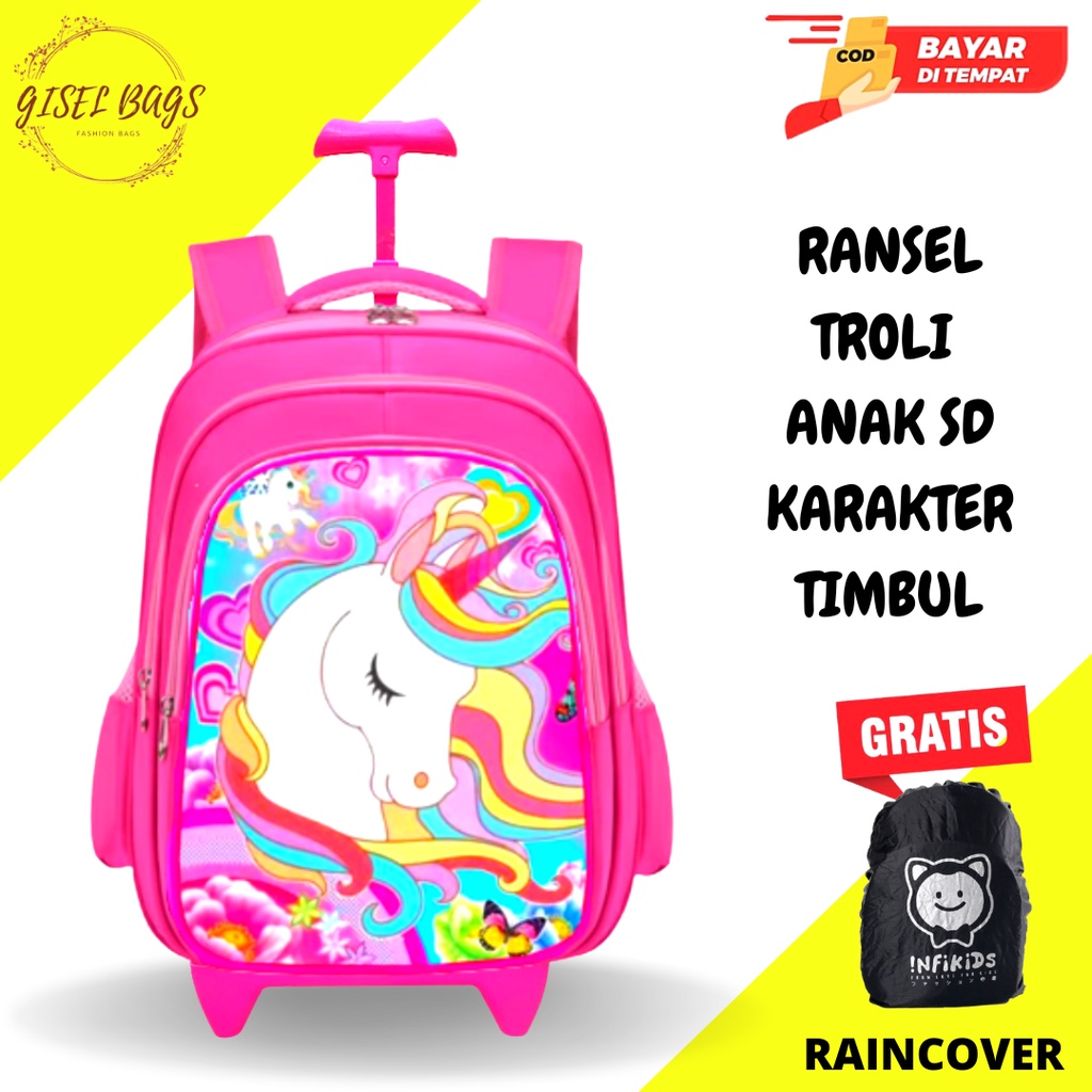 GB-Tas ransel troli anak perempuan tas ransel troli timbul tas ransel troli anak import tas ransel troli anak gambar lucu