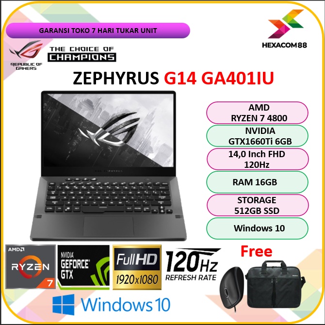 laptop asus rog zephyrus g14 ga401iu   ryzen 7 4800 ram16gb 512ssd gtx1660ti 14 0fhd 120hz