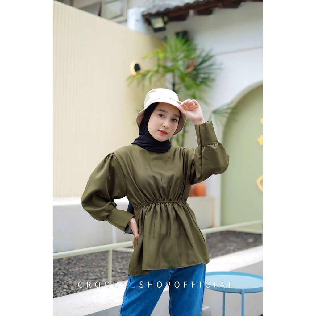 [ 𝐂𝐫𝐨𝐜𝐮𝐬 ]  Zafir Top / Costa Daren Serut Blouse Moscrepe-7