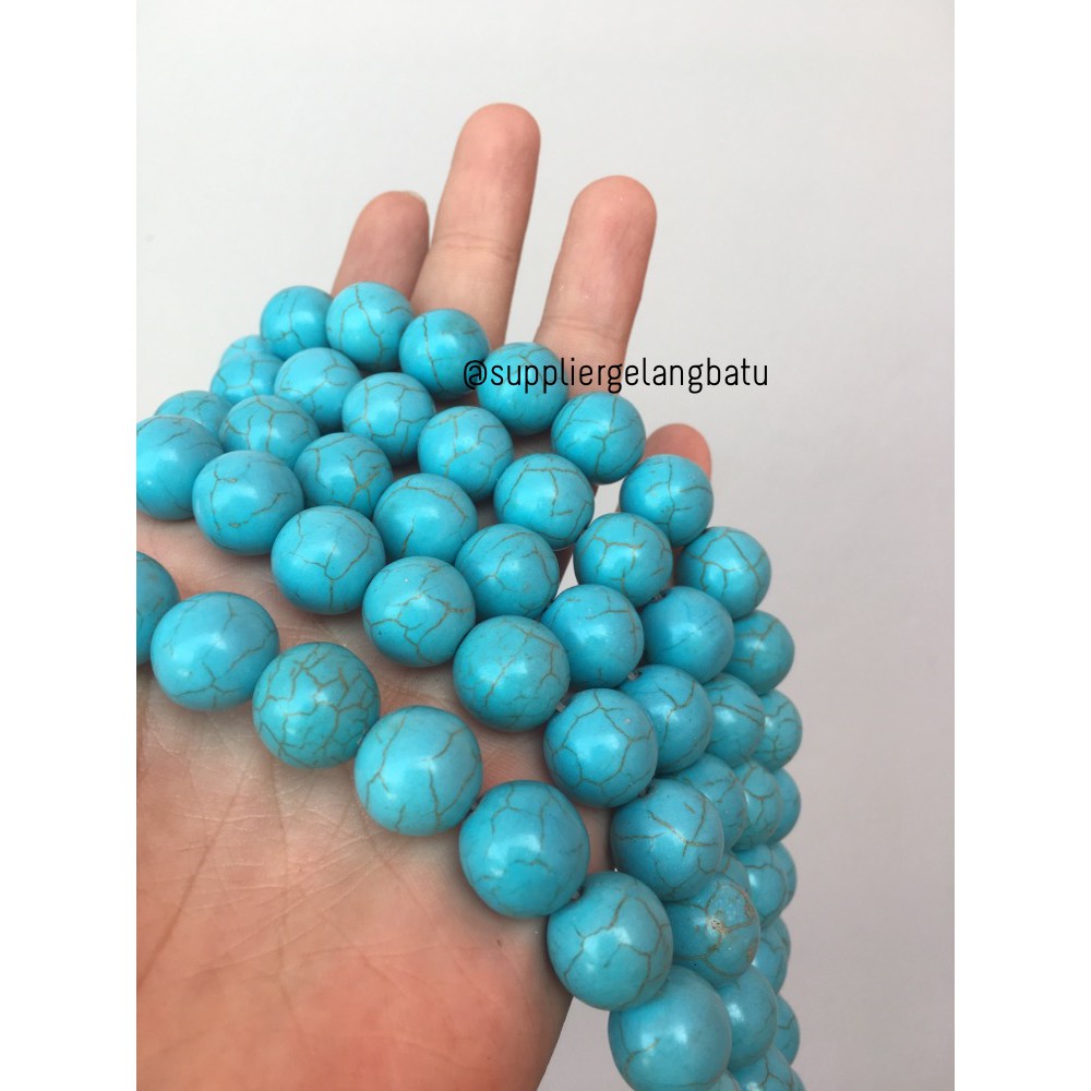 bahan soft blue pirus 14mm natural phyrus howlite serat emas gold akik aksesoris grosir bahan craft