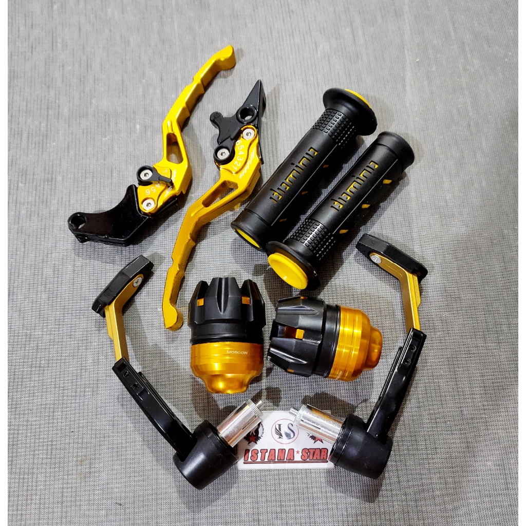 Paket Variasi Tiger/CBR150R/CB150R/Versa/Megapro/Sonic/SatriaFU Handle CNC Setelan Proguard Jalu As Handgrip Reall Pict EMAS