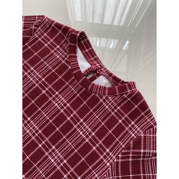 Blouse Wanita Kotak Merah Maroon / Blouse Wanita Korea Style Trendy