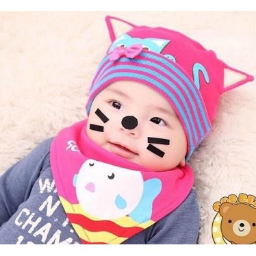 Satu Set Kupluk + Celemek | Bib + Hat Cat