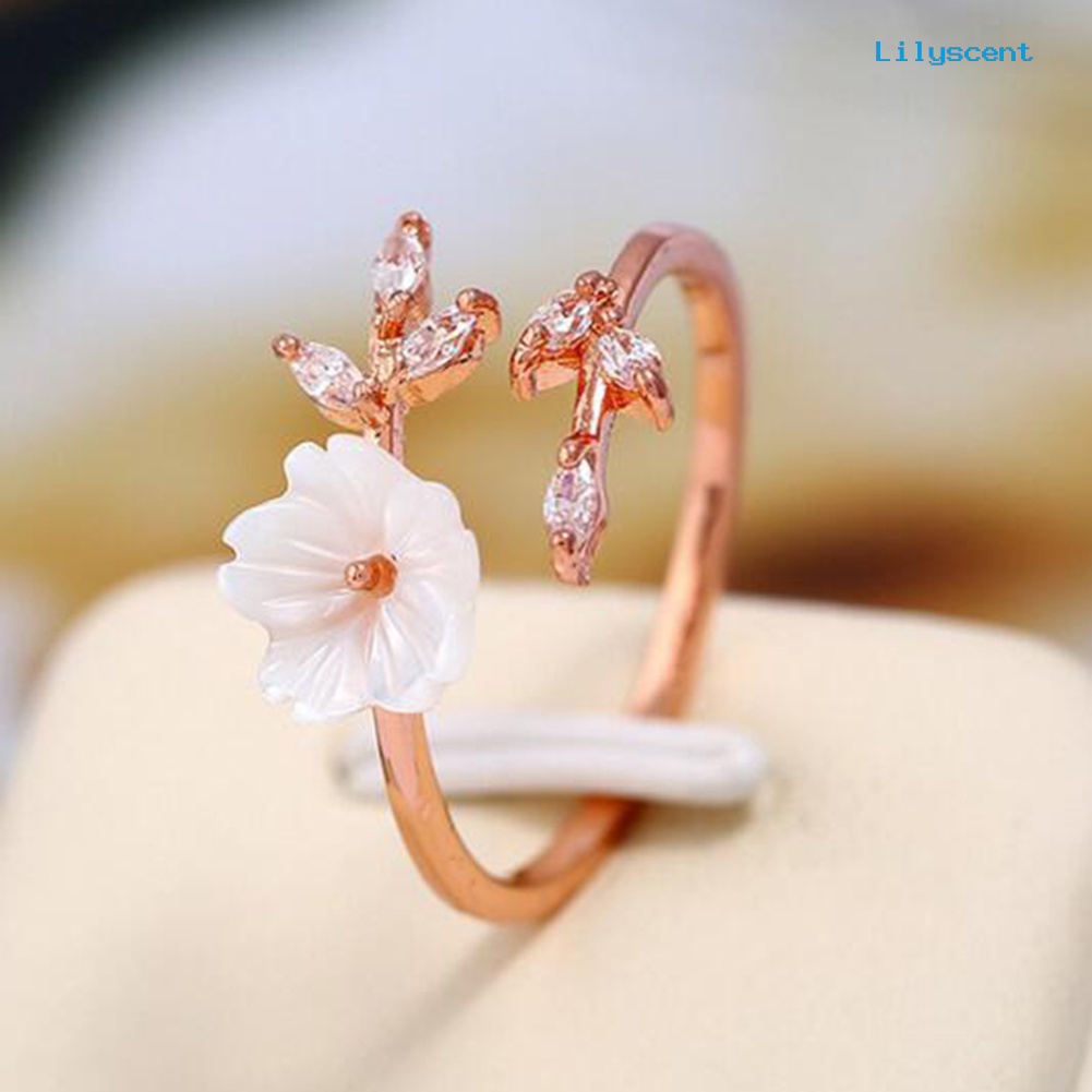 Cincin Model Terbuka Desain Cabang Bunga Bahan Alloy Aksen Berlian Imitasi Untuk Wanita