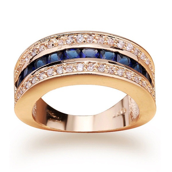 Cincin Berlian Sapphire Persegi 18k Bahan Stainless Untuk Pria Dan Wanita