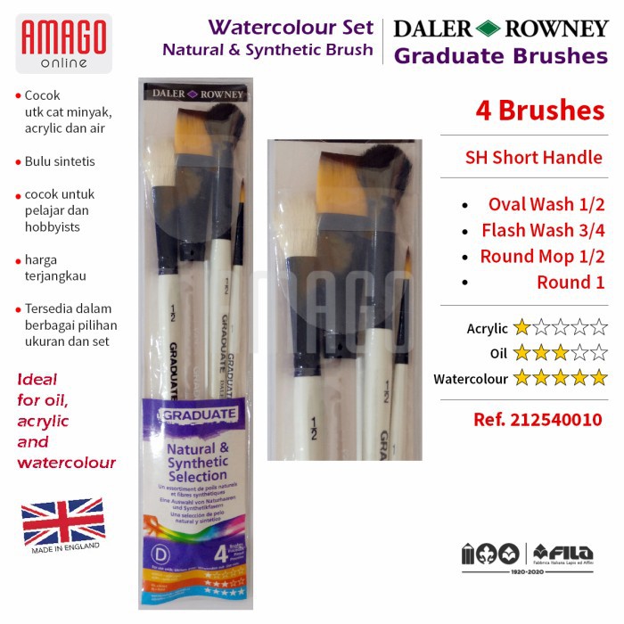 KUAS DALER ROWNEY ISI 4 - GRADUATE NATURAL AND SYNTHETIC BRUSH - SET 4