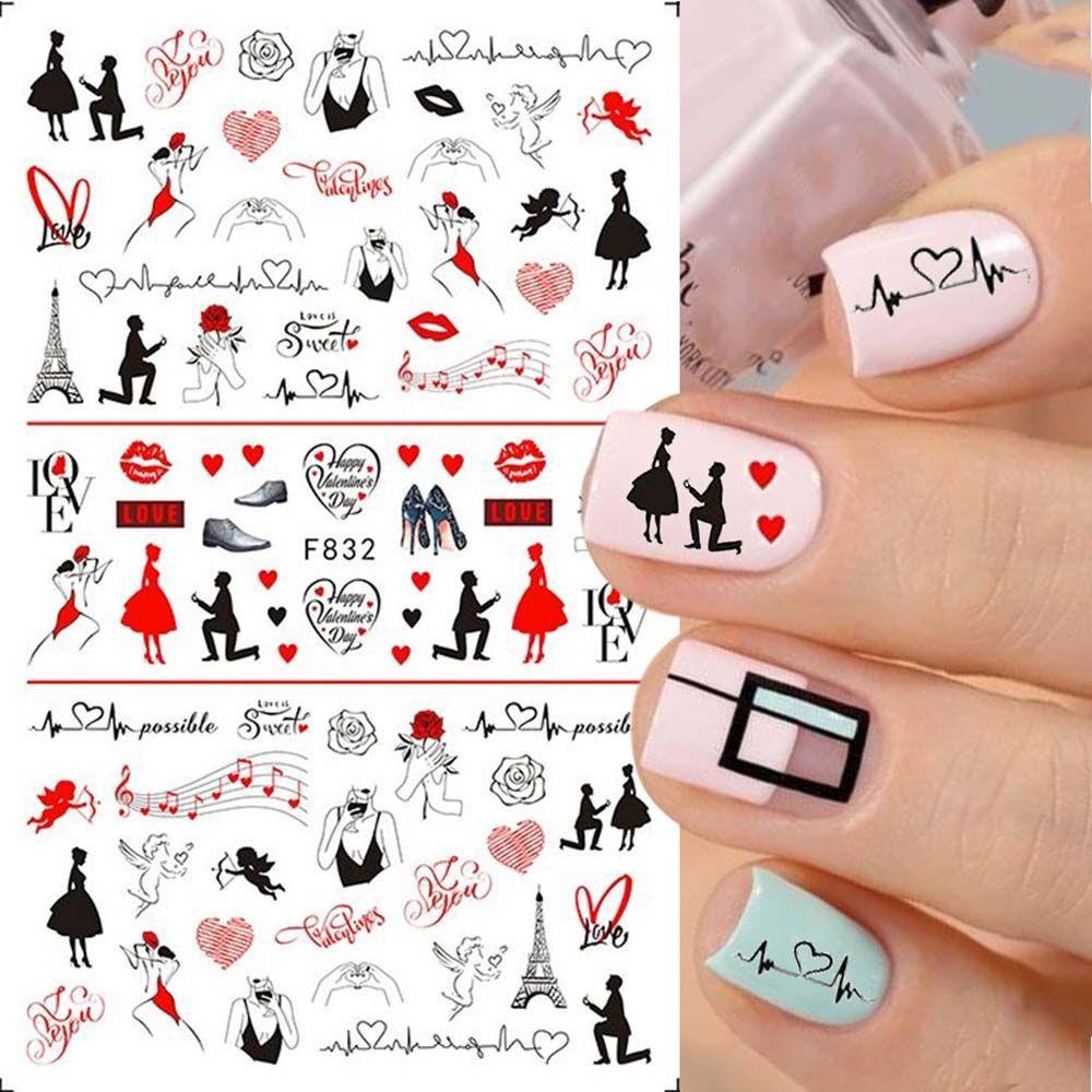 AUGUSTINA Agustina Valentine Day Nail Art Love Heart Romantic Valentine Day Rose2022Tahun Baru Bibir Merah DIY Dekorasi Nail Art