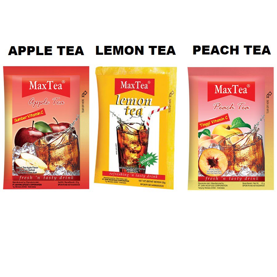 

MAX TEA Lemon Apple Peach Tea Serbuk Bubuk Minuman Teh Rasa Buah Jeruk Lemon Apel Persik