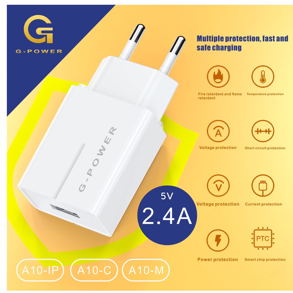 G-Power Charger Set A10-IP A10-C A10-M Charger Iphone/ Type-C/ Micro USB Original Garansi Resmi