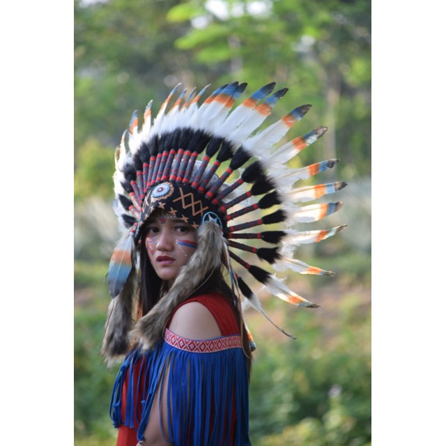 TOPI INDIAN - INDIAN HEADDRESS SMALL ANGSA MONTE PUTIH ABU FUR COKLAT