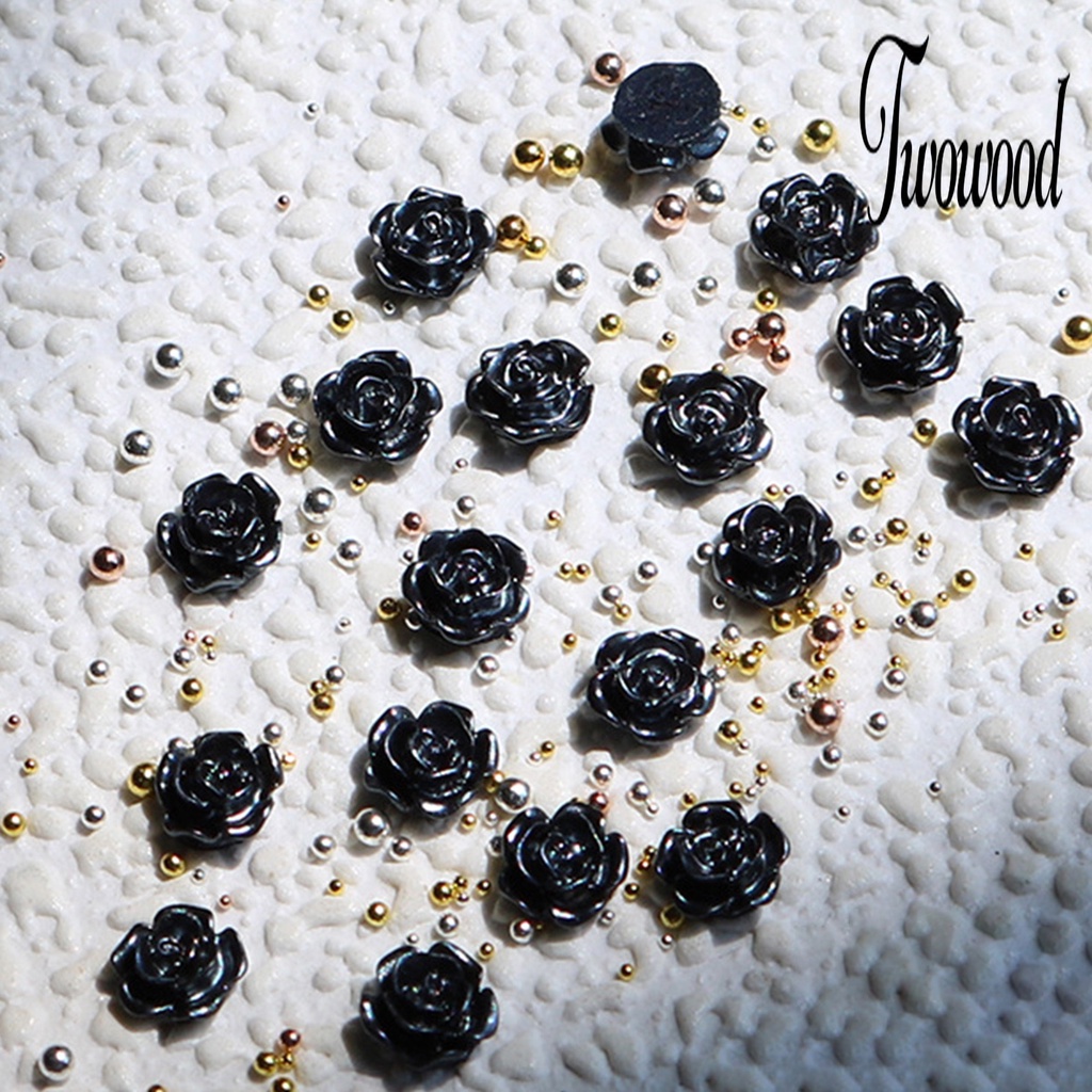 Twowood 50Pcs / Kantong Ornamen Bunga Camellia Hitam Untuk Dekorasi Nail Art