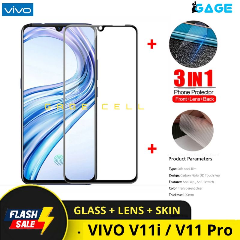 PROMO 3IN1 TEMPERED GLASS LAYAR KAMERA SKIN CARBON VIVO V11i V11 PRO TG ANTI GORES FULL SCREEN