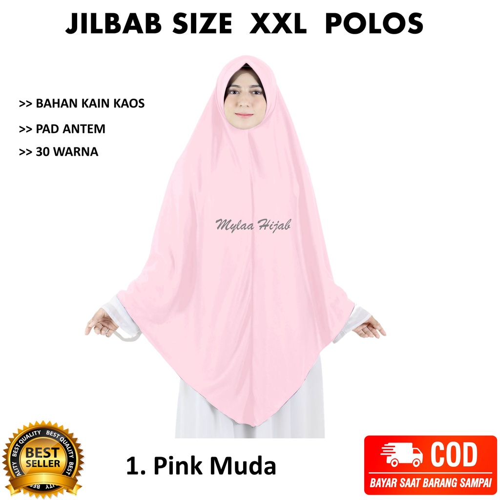Jilbab instan NON SERUT Size XXL Pad Antem Bahan Kaos PE murah XXL-03 HARGA GROSIR TERMURAH.-1 PINK MUDA