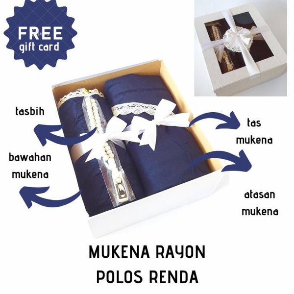 

Hampers Mukena Rayon Polos Renda Free Box Dan Tasbih - Box Coklat - Putih