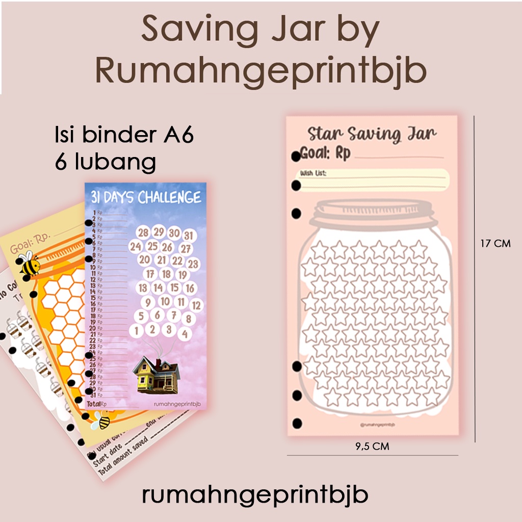 

Isi Binder A6 Saving Jar 6 lubang Challenge Tantangan Menabung