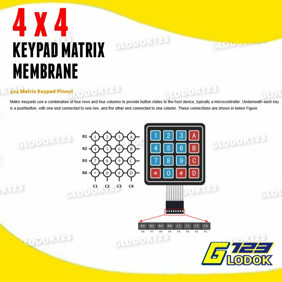 Keypad Membran 4x4 Matrix Arduino 4 x 4 Input Key Pad Membrane