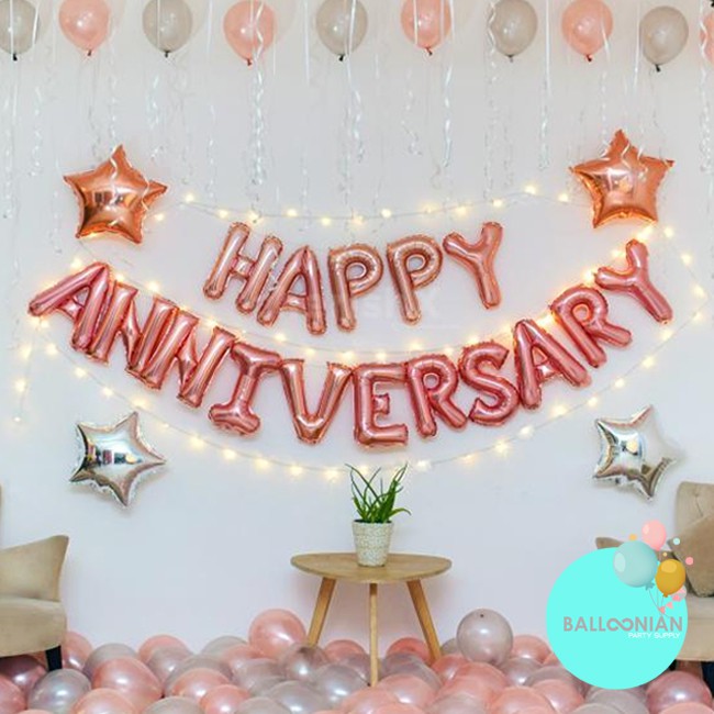 HAPPY ANNIVERSARY ROSE SILVER DEKORASI SET/PAKET DEKORASI ANNIVERSARY