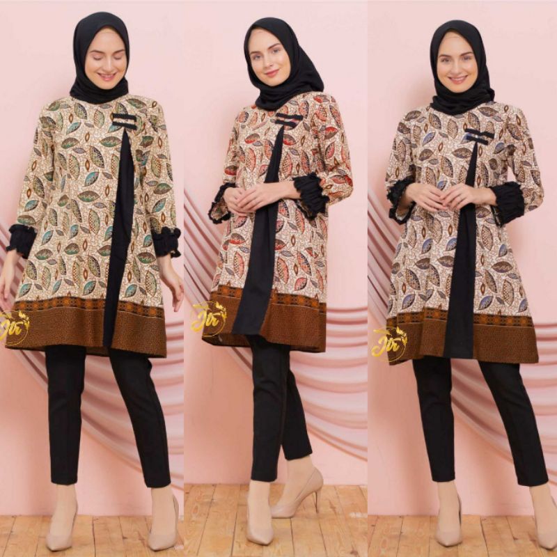 Tunik Batik Wanita Modern Atasan Batik Kerja Kantor Wanita Jumbo