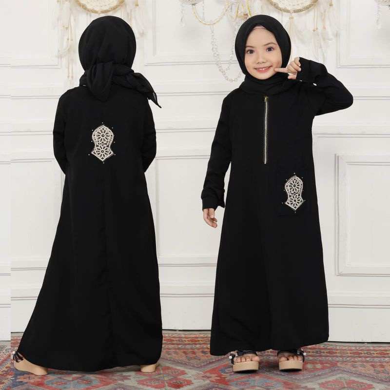 ABAYA ANAK HITAM JETBLACK TEROMPAH SAKU