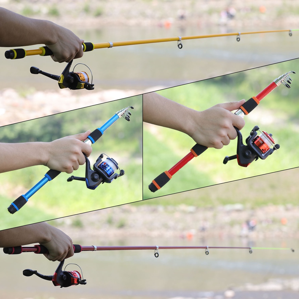 Set Pancing1.8M 6 Bagian Spinning Fishing Rod Reel Set Fiber Glass Telescopic untuk Air Tawar Anak-anak SET Joran Pancing lengkap