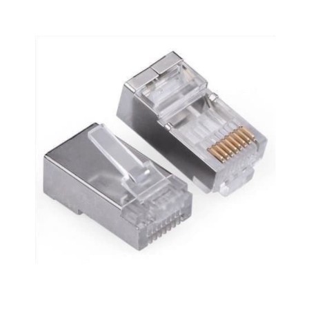 Connector modular plug rj45 nyk cat 5 5e ftp shield gold 100Mbps 50pcs - Konektor lan rj-45 cat5 besi