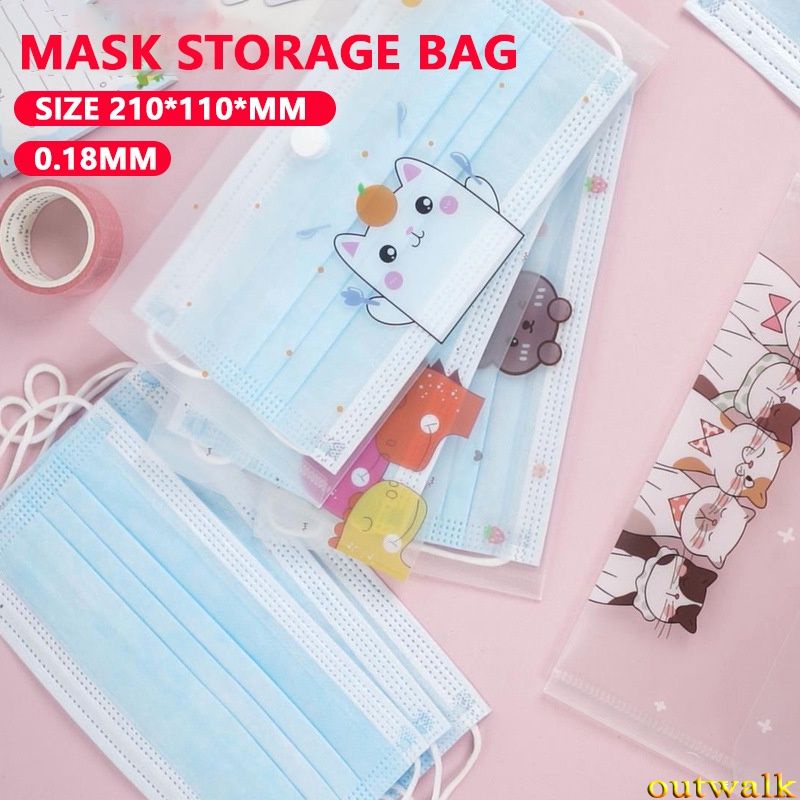 Tas Penyimpanan Masker Anti Debu Tahan Air Portabel Motif Kartun Untuk Anak-Anak