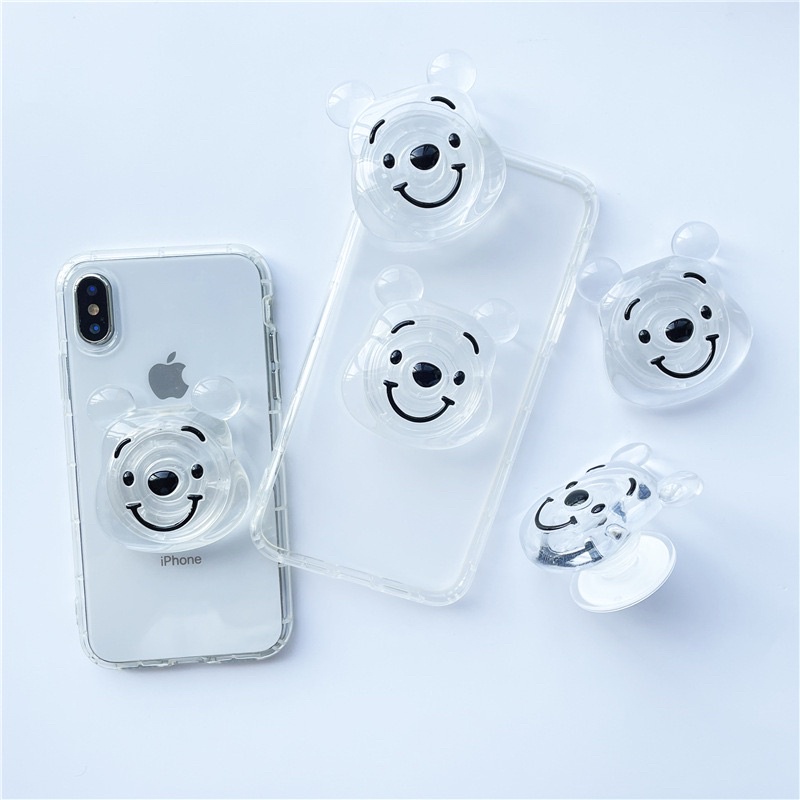 Case with Popsocket Pooh Transparant Iphone 11 12 Pro Max Oppo A54 A74 A33 A53 A5 A9 2020 Reno 5 5f