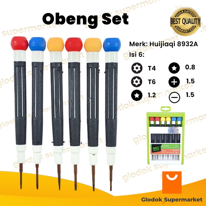 Obeng Set 6 in 1 Huijiaqi 6pcs Screwdriver Plus Minus Star Reparasi Tools 8932A