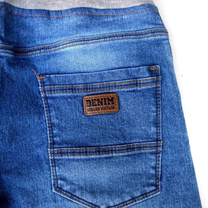 CELANA PENDEK PRIA JEANS KOLOR RIP PINGGANG KARET