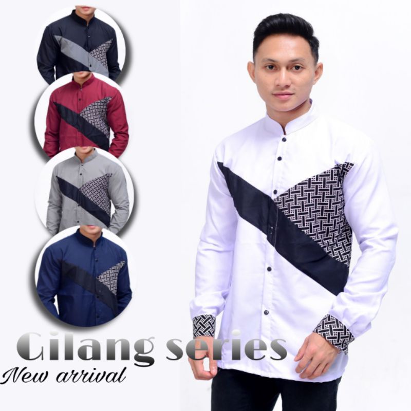 Baju muslim pria lengan panjang kombinasi batik koko pria terbaru material catton halus tebal size M L XL