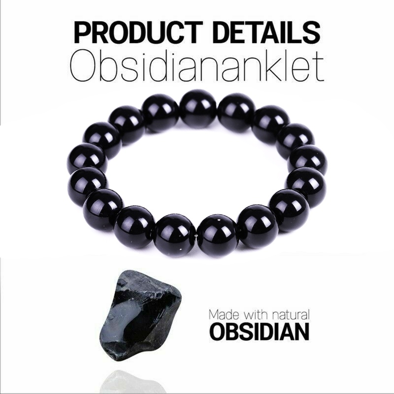 Gelang Manik-Manik Batu Obsidian Bulat Elastis Warna Hitam Untuk Pria / Wanita