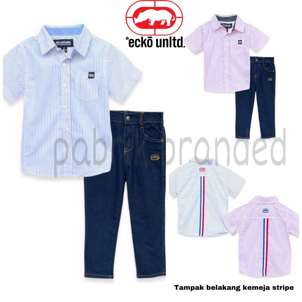 pabrik branded ecko shirt jeans set stripe baju setelan kemeja celana jeans bayi dan anak laki-laki 