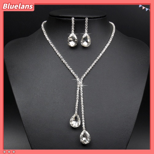 Bluelans Bridal Wedding Party Rhinestone Waterdrop Pendant Necklace Earrings Jewelry Set
