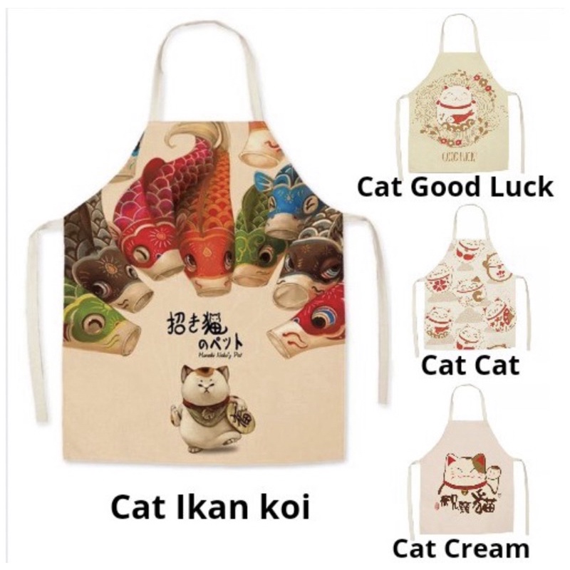 Apron celemek printing kanvas motif neko jepang