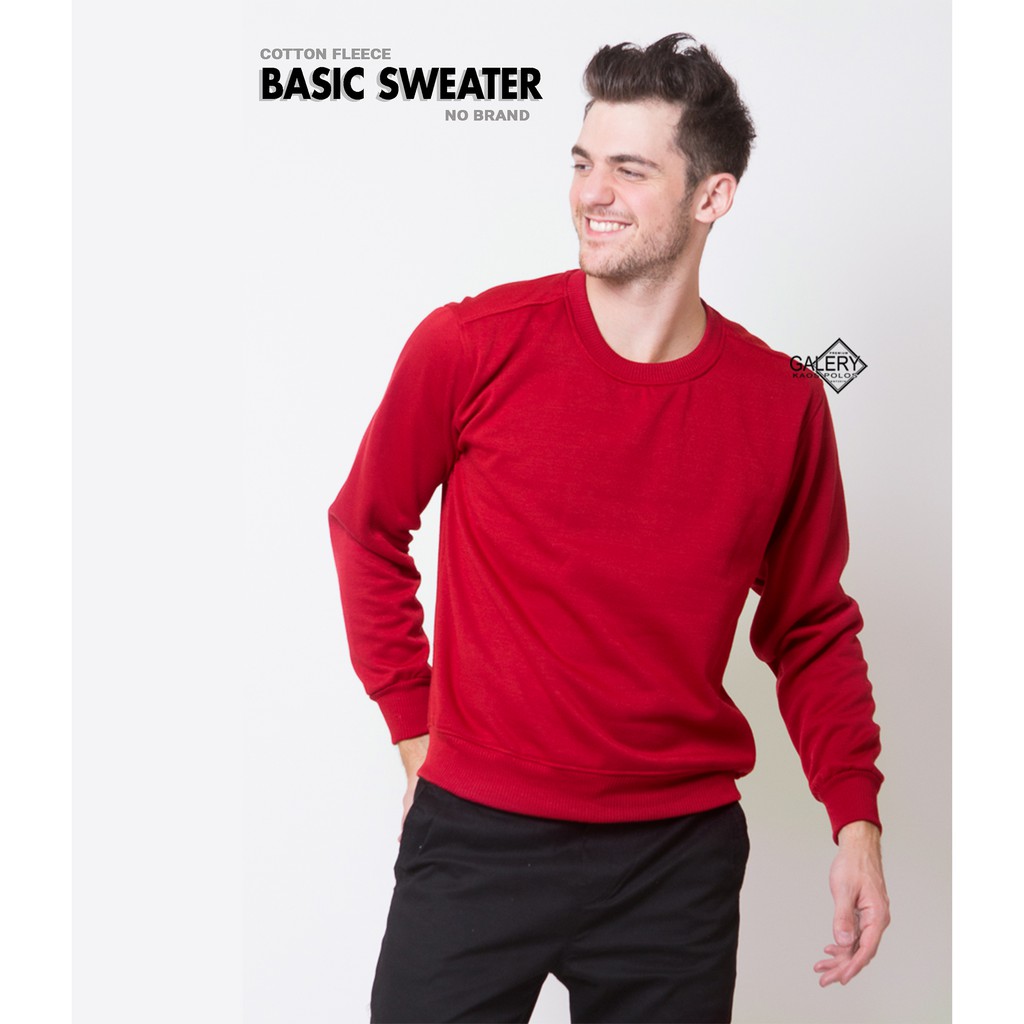 Galery Basic Sweater [HARGA PABRIK] CREWNECK Bahan Cotton Fleece Premium Lembut Unisex Cewek Cowok-Sweater Maroon Solid